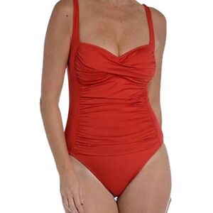 NWT Sonnet Shores Women's One Piece Swimsuit Size 12 Red Sweetheart Neckline